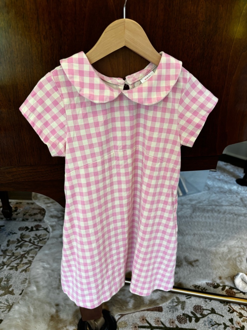 *SOLD* Hanna Andersson Pink and White Gingham Peter Pan Collar Dress